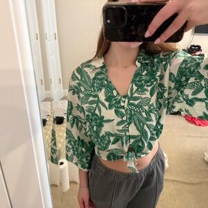 Christian Siriano Green Floral Button Down Shirt